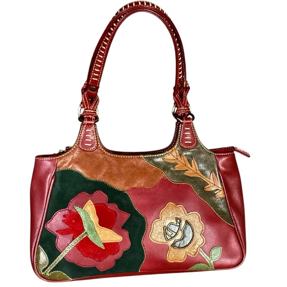 Isabella Fiore Leather Multicolored Handbag Floral Design Shoulder Bag - Picture 3 of 16